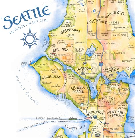 West Seattle Neighborhoods Maps SEATTLE City Center Foldout Travel Map