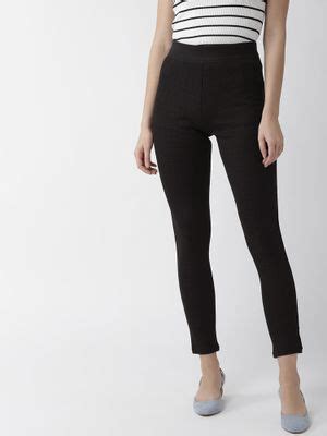 Buy Xpose Women Black Checked High-Rise Skinny Fit Cropped Treggings Online