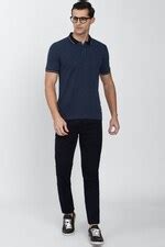 Buy Men Navy Textured Polo Neck Collar T-shirt Online - 715815 | Peter ...