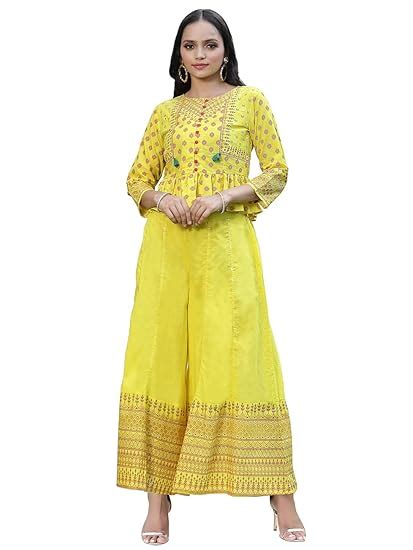 Juniper Yellow Cambric Printed Peplum Crop-Top with Palazzo : Amazon.in ...
