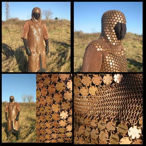 scale mail armour made out of pennies drilled in a hexagonal pattern ...
