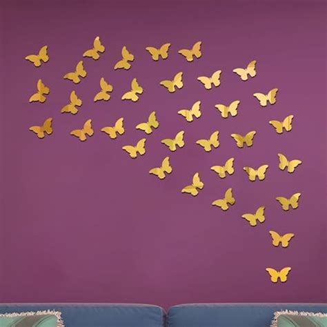 Goelite Butterfly Mirror Wall Sticker, Golden Glass Mosaic Decoration ...