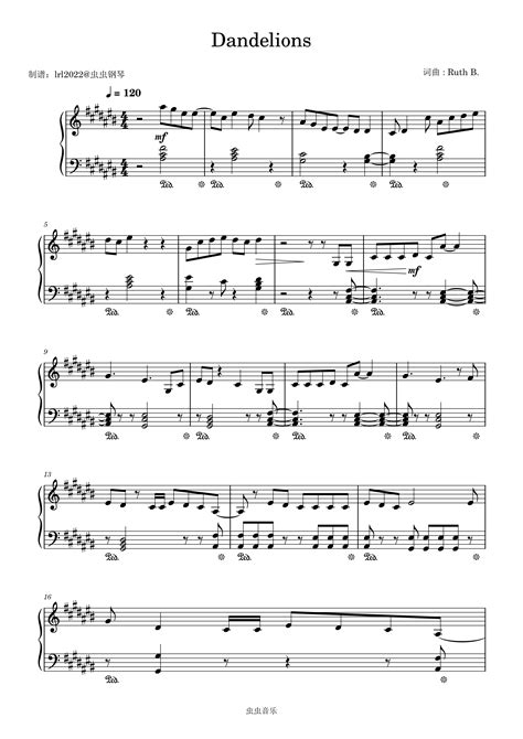 Dandelions钢琴谱-Ruth B.-lrl2022-虫虫钢琴