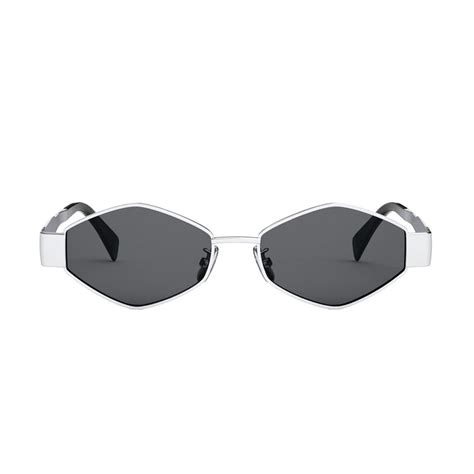 CELINE Triomphe CL40254U 16A Rectangle Sunglasses Palladium Frame Grey ...
