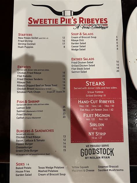 Menu at Sweetie Pie's Ribeyes steakhouse, Decatur