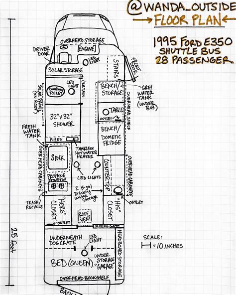 DIY Bus Conversion Floor Plan for 1995 Ford E350 Shuttle Bus