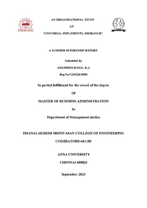 721922631001 - Internship report - AN ORGANISATIONAL STUDY AT ...