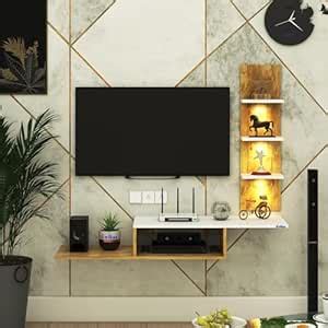 Anikaa Engineered Wood LED Light TV Unit Wall Mounted TV Unit Wall TV ...