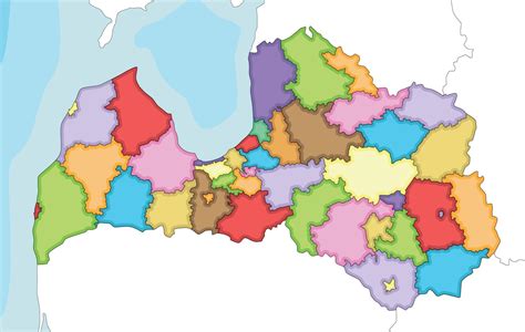 illustrated regional blank map of Latvia with state cities and municipalities and administrative ...