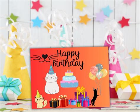 Buy Printable Birthday Cat Card Printable Birthday Card for Children ...