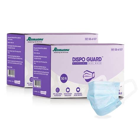 Romsons Dispo Guard 3 Ply Disposable Mask With Softest Non-Woven Fabric ...