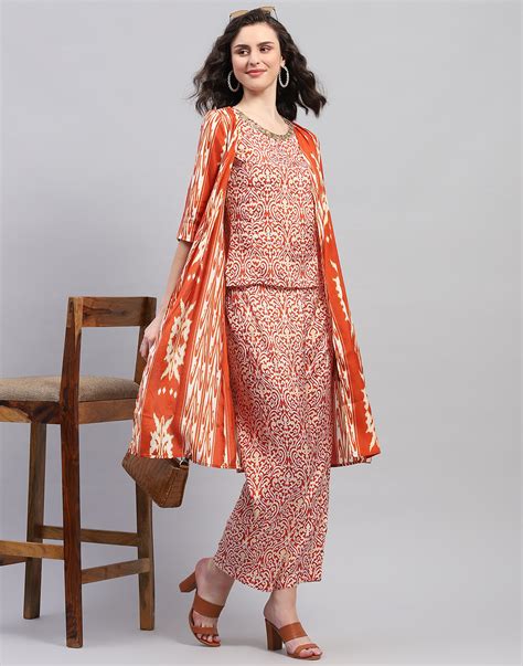 Buy Women Rust Printed Round Neck Half Sleeve Combo 3Pc Set Online in ...