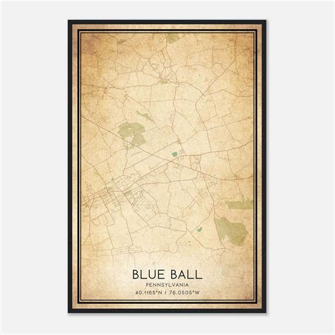 Vintage Blue Ball Pennsylvania Map Poster, Blue Ball PA City Road Wall ...