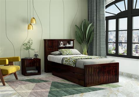 Buy Stack Single Bed With Drawer Storage (Walnut Finish) Online : Urbanwood