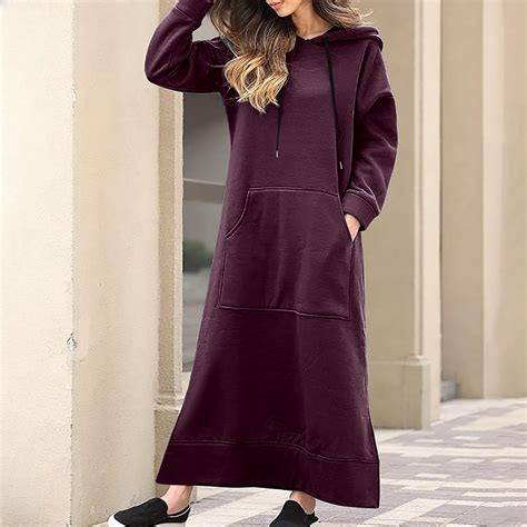 Hvyesh Women Sweatshirt Dresses Long Sleeve Drawstring Hooded Long ...