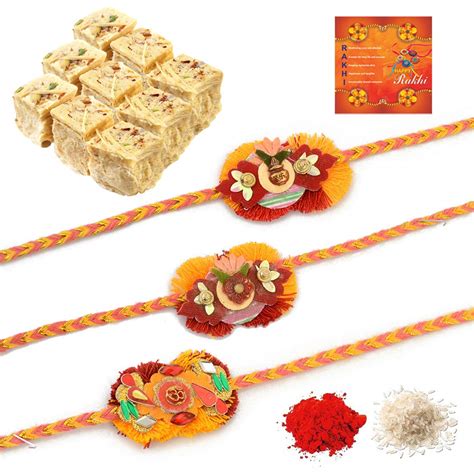 Rakhi Wala Rakhi Set Soan papdi 200gm with Multicolor 3 Pc Moli ...