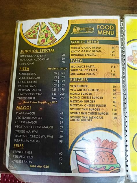 Menu at Junction Xpress, Kolkata, near Petrol Pump