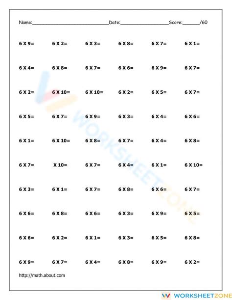 Image result for Free Printable 6 Times Table Worksheet
