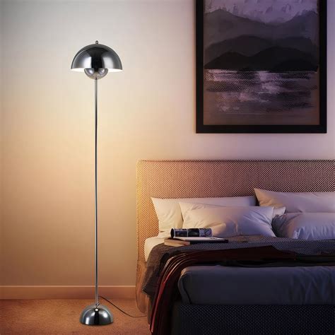 Mercer41 Modern Dome Floor Lamp with Indirect Light, Slim Metal Pole ...