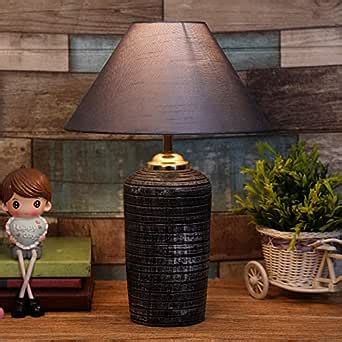 Buy Foziq Traditional & Unique Grey Fabric Shade Table Lamp with Blue ...