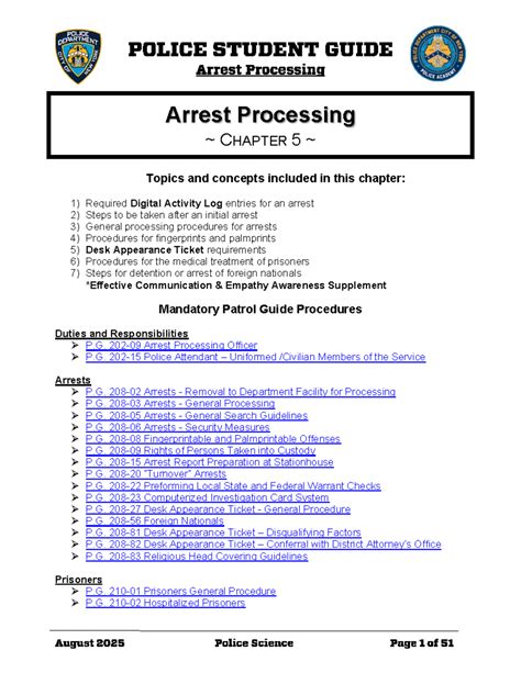 NYPD Patrol Guide: CH 5 - Arrest Processing Procedures Overview - Studocu