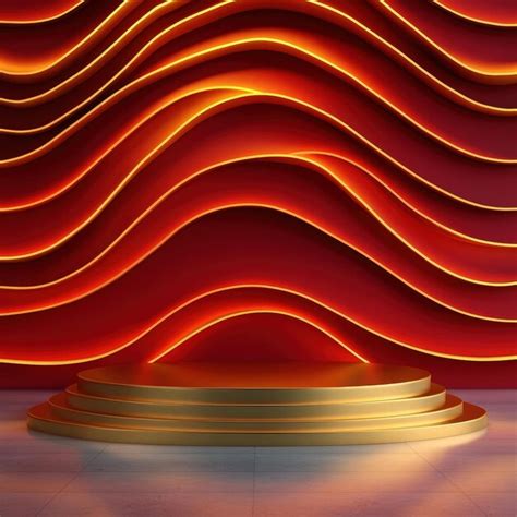 Golden podium on red wavy background | Premium AI-generated image