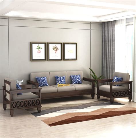 STRATA FURNITURE Solid Sheesham Wood 5 Seater SofaSet for Living Rooms ...