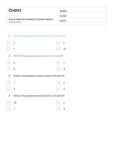 50+ Greatest Common Factor worksheets for 4th Class on Quizizz | Free ...