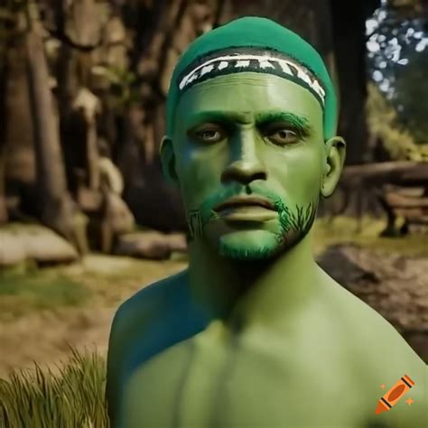 Portrait of green-haired man and woman in an oak forest with tribal ...