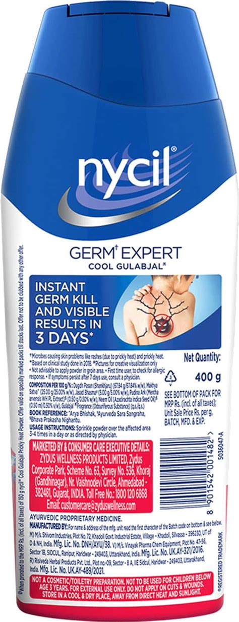 Buy NYCIL COOL GULABJAL PRICKLY HEAT TALCUM POWDER, 400G Online & Get ...