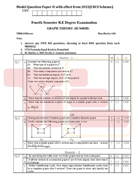 Model Question Paper for Graph Theory (BCS405B) - 4th Sem B.E. - Studocu