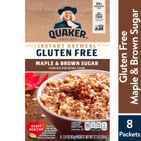 Quaker, Instant Oatmeal, Gluten Free, Maple & Brown Sugar, 1.51 oz, 8 ...