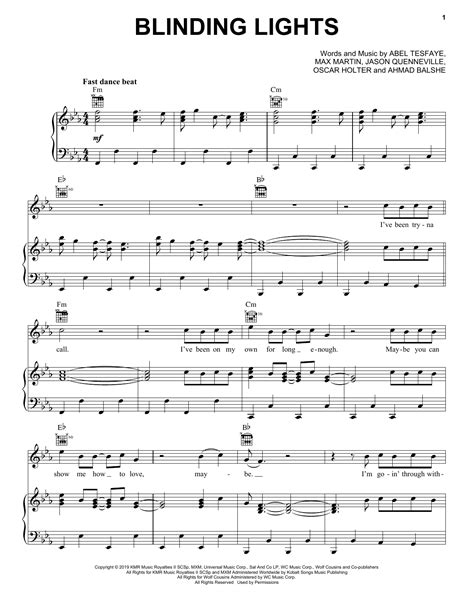 Blinding Lights - The Weeknd piano vocal guitar Sheet Music PDF Print