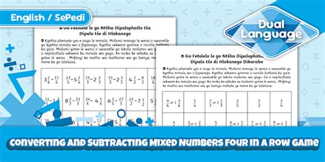 Converting and Subtracting Mixed Numbers Row Game-Sepedi