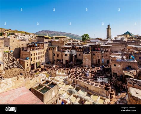 Merveilles de Cuir Tannery inside the Old Medina, elevated view, Fes ...
