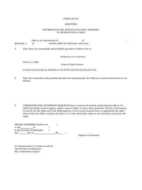 Fillable Online Information and Application for a Warrant to Search for ...