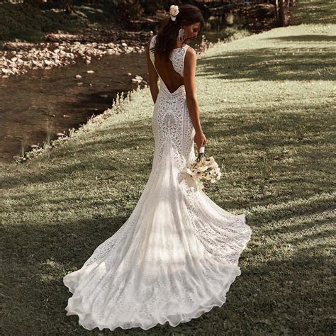 Lace Low Back Mermaid Wedding Dress