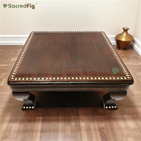 Premium Sheesham Wood Pooja Chowki with Inlay Wood Work by SacredFig