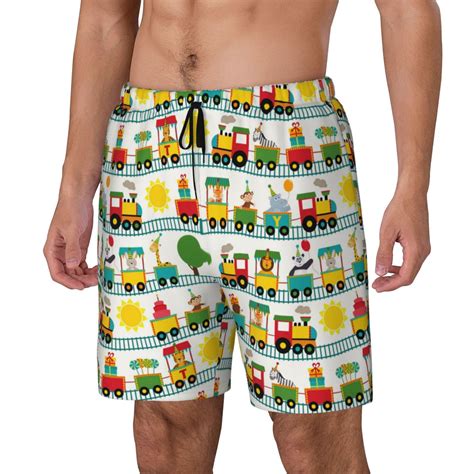 Zeuib Train With Animals Print Swimming Trunks for Men Boys,Swimming ...