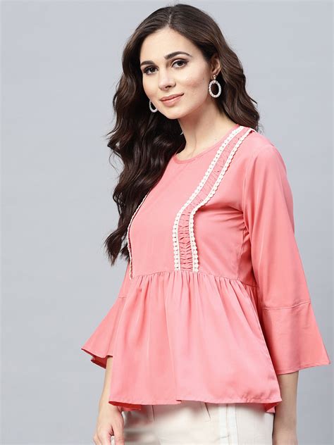 Shop Bhama Couture Women Pink Solid A-Line Top Online