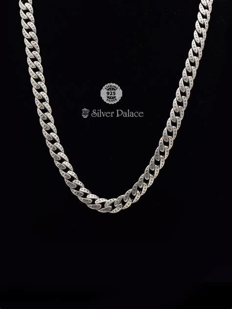 925 Oxidized Silver Cuban Link Chain With Star Designs For Mens Maan ...