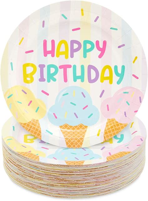 Amazon.com: BLUE PANDA Ice Cream Party Decorations, Happy Birthday ...