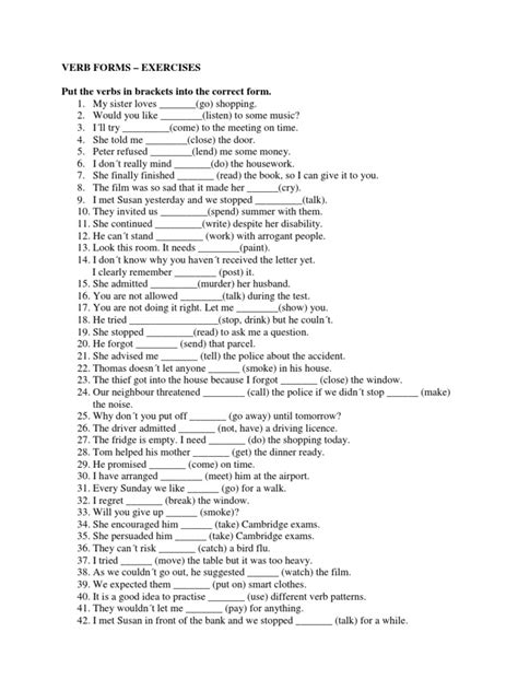 Verb Patterns Exercises 的图像结果