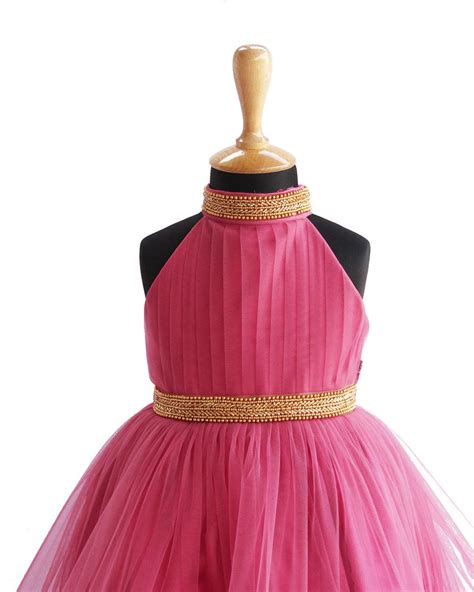 Blush Pink Pleated Halter Neck Ruffled Frock. – Stanwells Kids