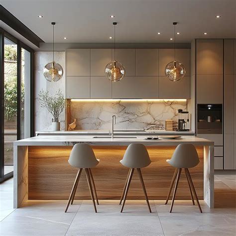 Contemporary Chic: Stunning Kitchen with Marble Island, Wood Details ...