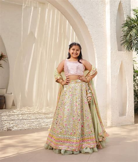 Fayon kids Girls Lehenga With Choli (Green)(0-17 Yrs) Embroidered ...