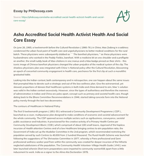 Asha Accredited Social Health Activist Health And Social Care Essay ...