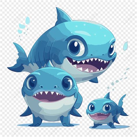 Baby Shark Clipart Cute Cartoon Sharks With Eyes And Mouths On White ...