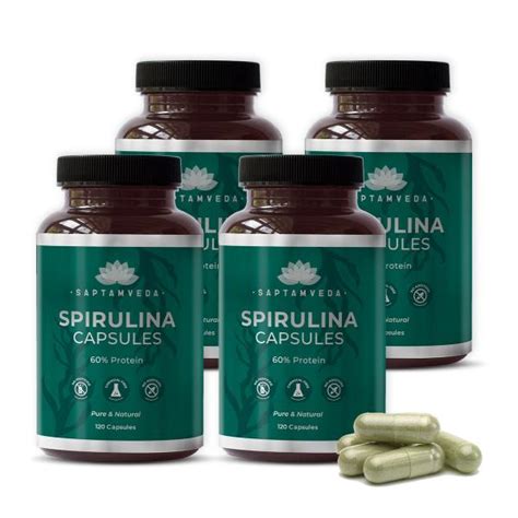 Saptamveda Spirulina Capsules 2000mg per Serving – Veg Capsules | Prot