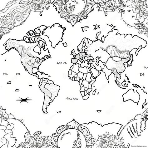 Detailed World Map Coloring Page (9671-7788)